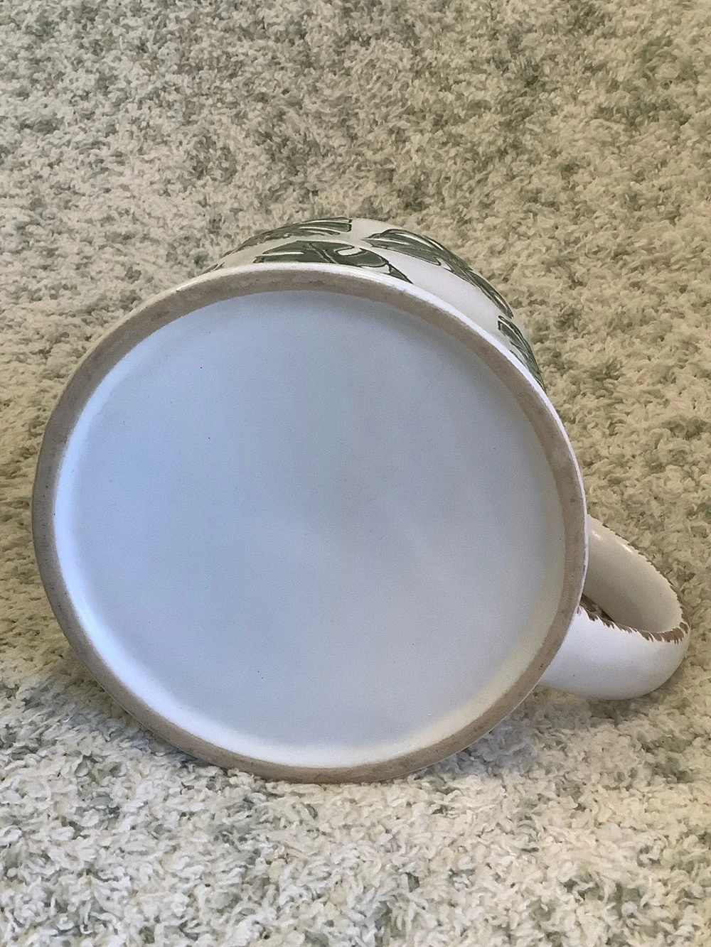 White Tropical Ceramic Mug with Green Monstera Leaf  RS 16oz.